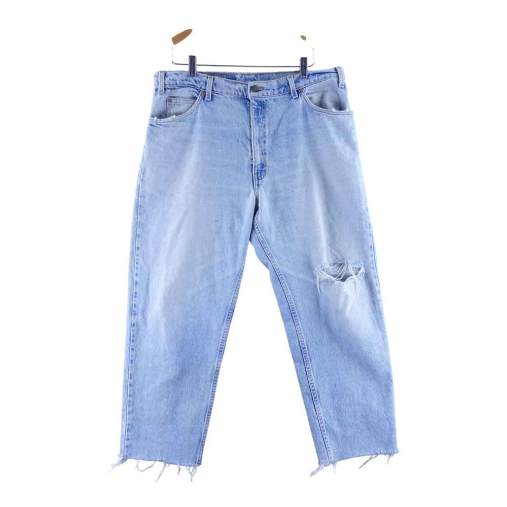 Vintage Levis Mens 38x27 550 Orange Tab Relaxed Tapered Light Wash Distressed